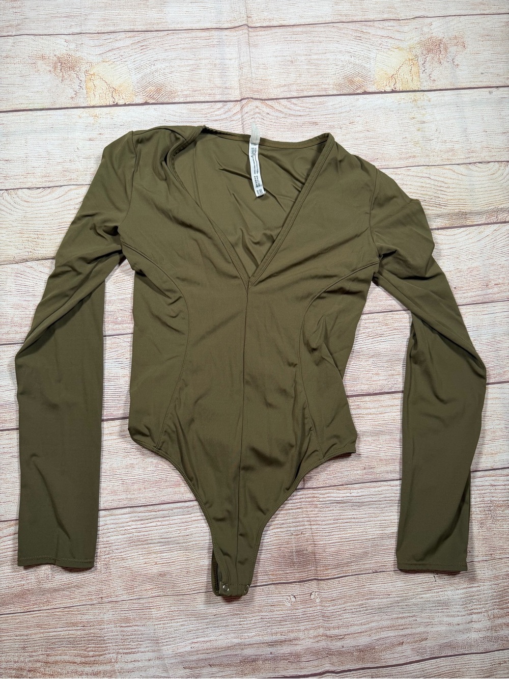 Free People Long Sleeve V-Neck Olive Green Bodysuit